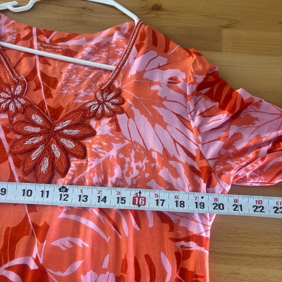 Soft Surroundings Women’s Large Floral Orange Beaded Tunic Top Summer Blouse - Picture 5 of 10